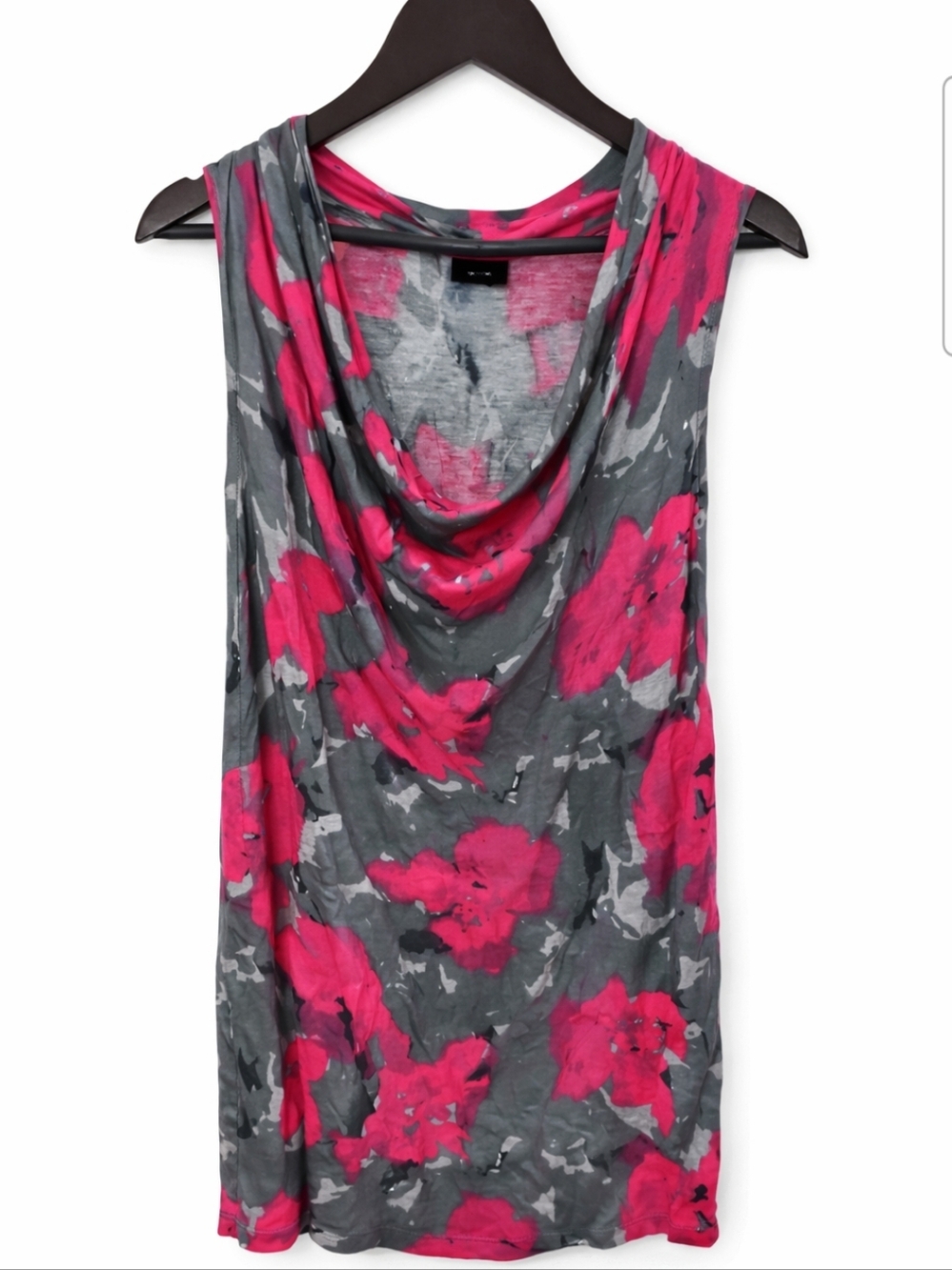 Mossimo Gray Pink Floral Drape Neck Sleeveless Blouse Sz XL
